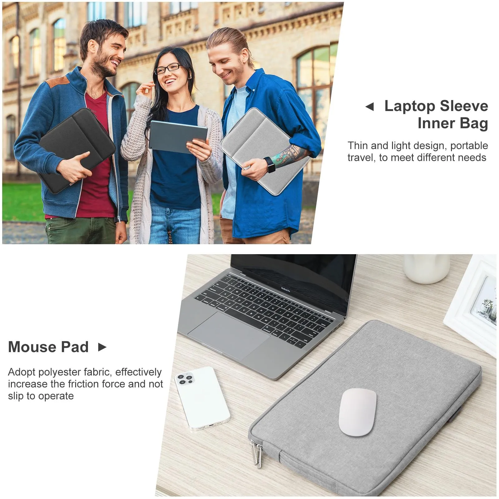 15-16.7 Inch Laptop Sleeve Briefcase With Zipper And Handle