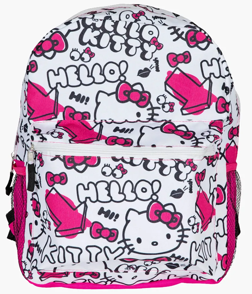 16" Hello Kitty Doodle Collage Backpacks - White   Black