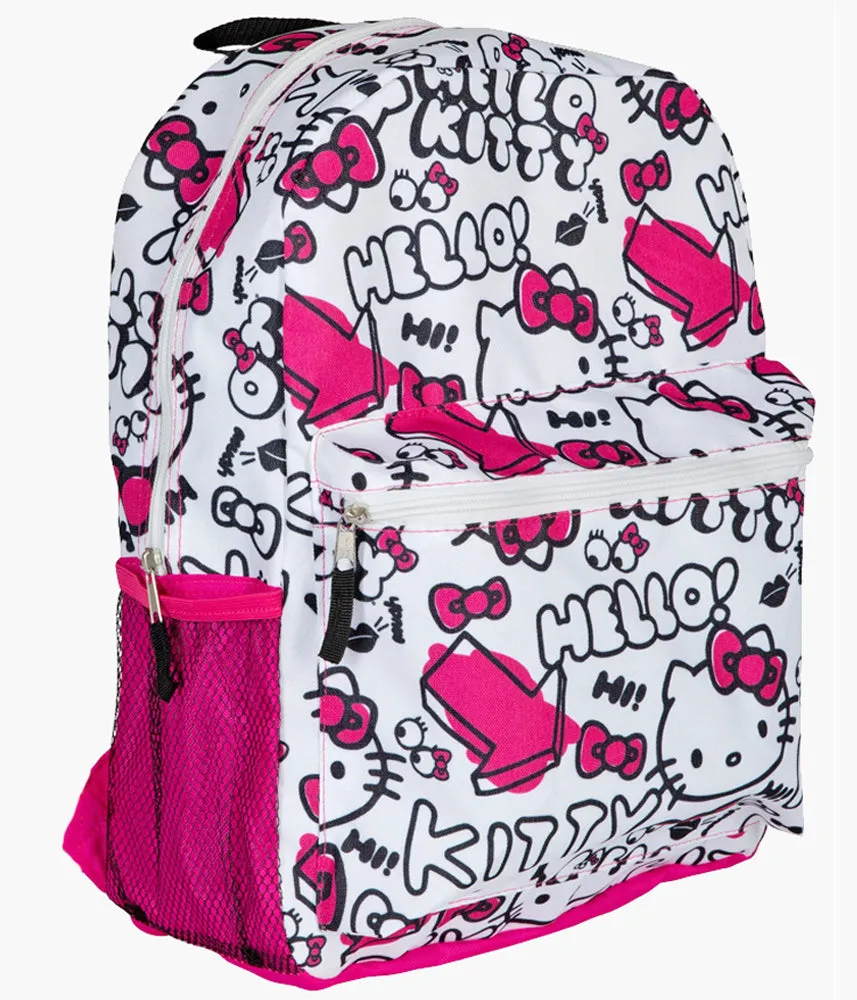 16" Hello Kitty Doodle Collage Backpacks - White   Black