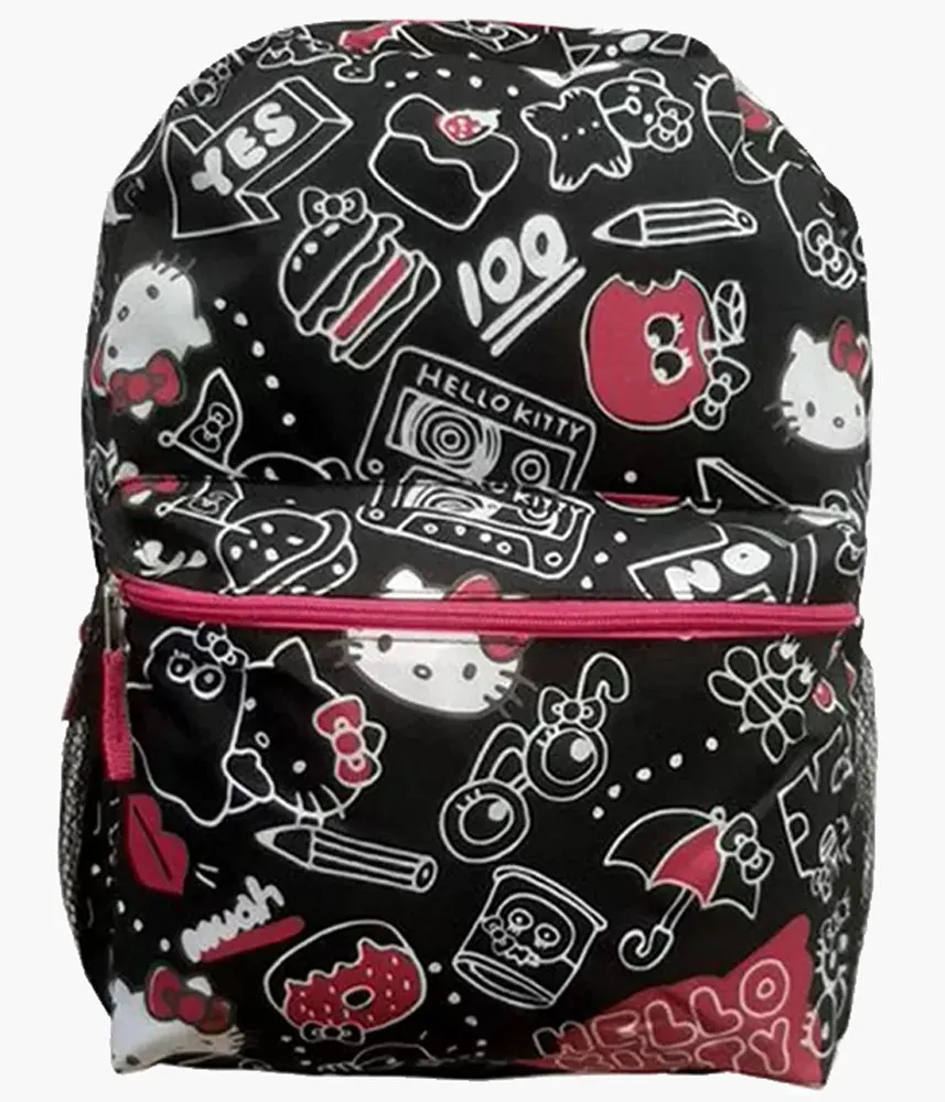 16" Hello Kitty Doodle Collage Backpacks - White   Black