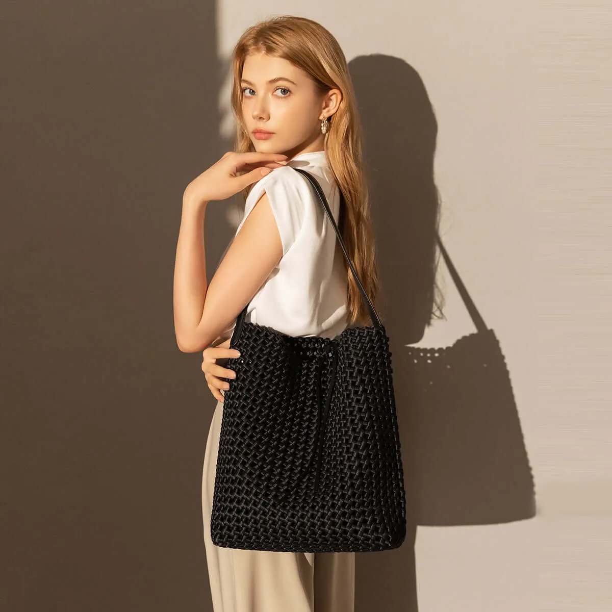 Avant-Garde Black Woven Tote Bag