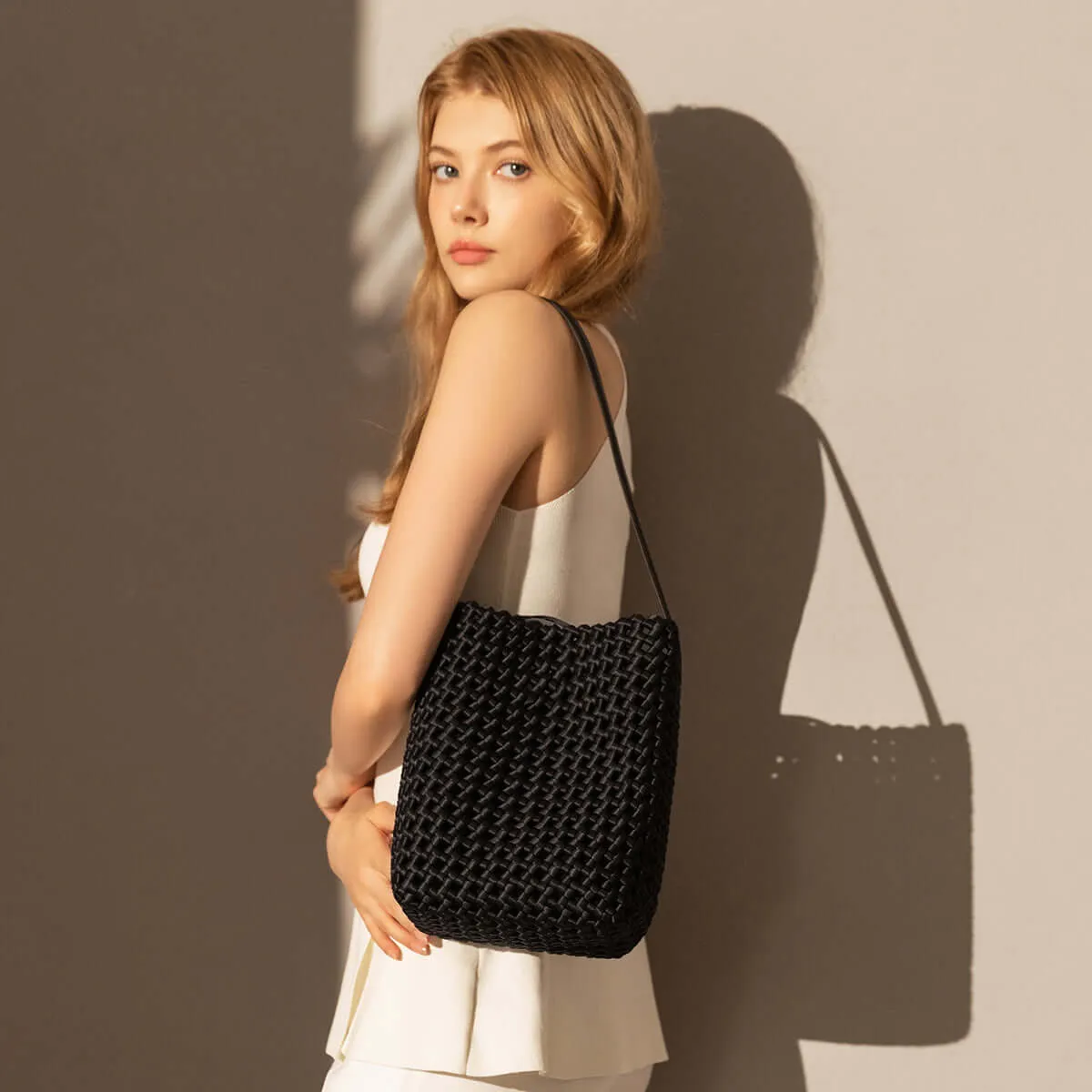 Avant-Garde Black Woven Tote Bag
