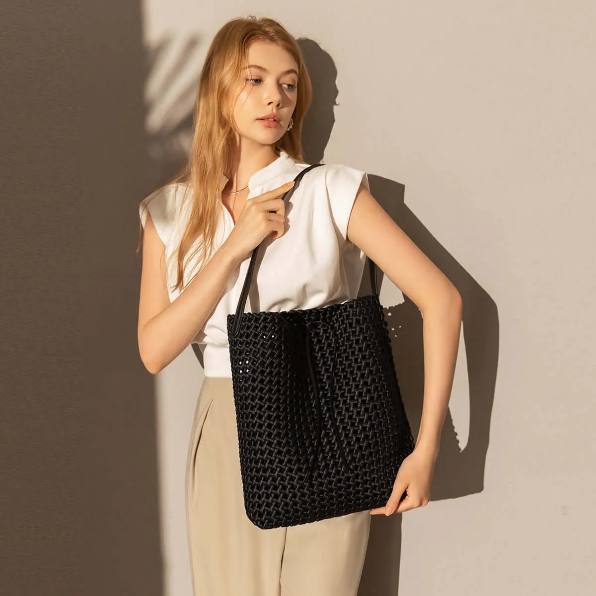 Avant-Garde Black Woven Tote Bag