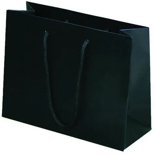 Black Matte Rope Handle Euro-Tote Shopping Bags - 9.0 x 3.5 x 7.0
