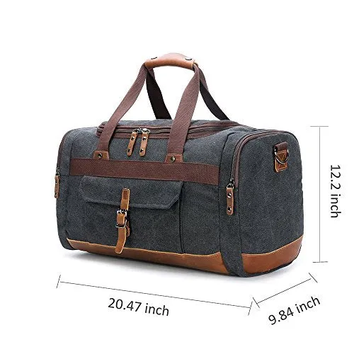 BLUBOON Travel Duffel Bag Canvas Weekender Overnight Carry-on Luggage with Genuine Leather Trim for