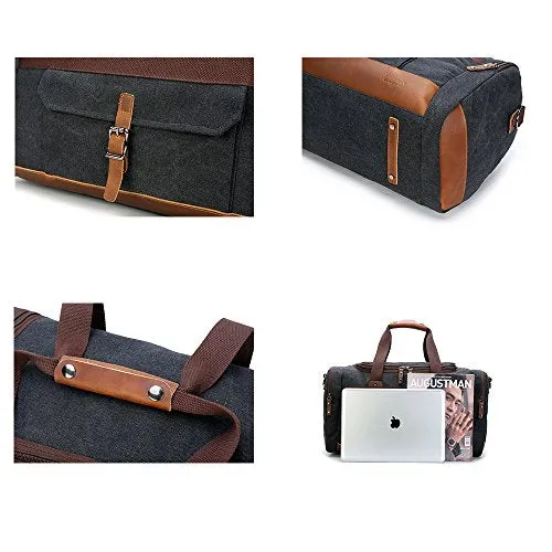 BLUBOON Travel Duffel Bag Canvas Weekender Overnight Carry-on Luggage with Genuine Leather Trim for