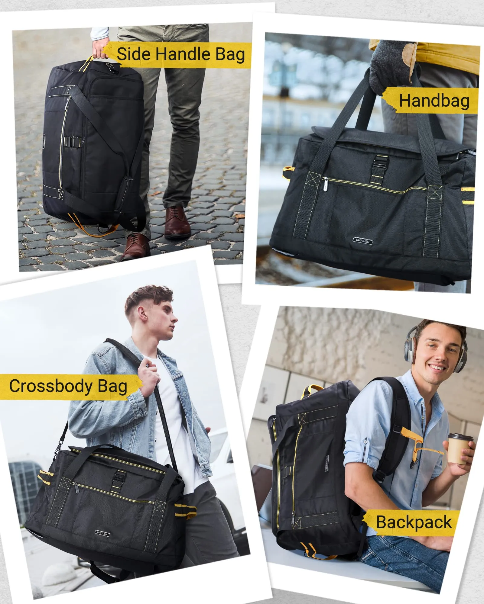 Carry on Bag, LIGHT FLIGHT 54L Large Travel Duffel Bags, Wide Open Weekender Overnight Bag, Heavy Duty Duffle Bag with Backpack Straps, Wet Pocket-Black