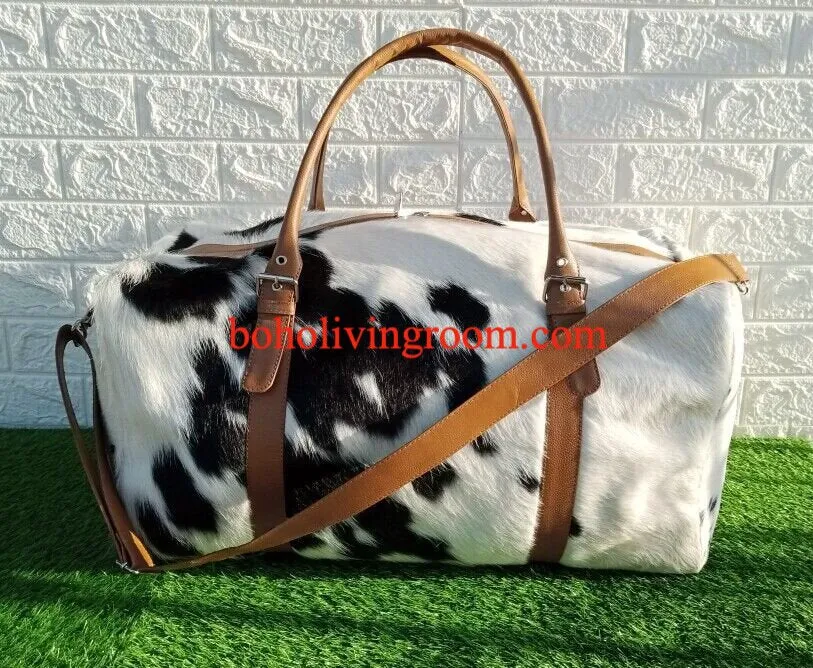 Cowhide Luggage Bag Black White