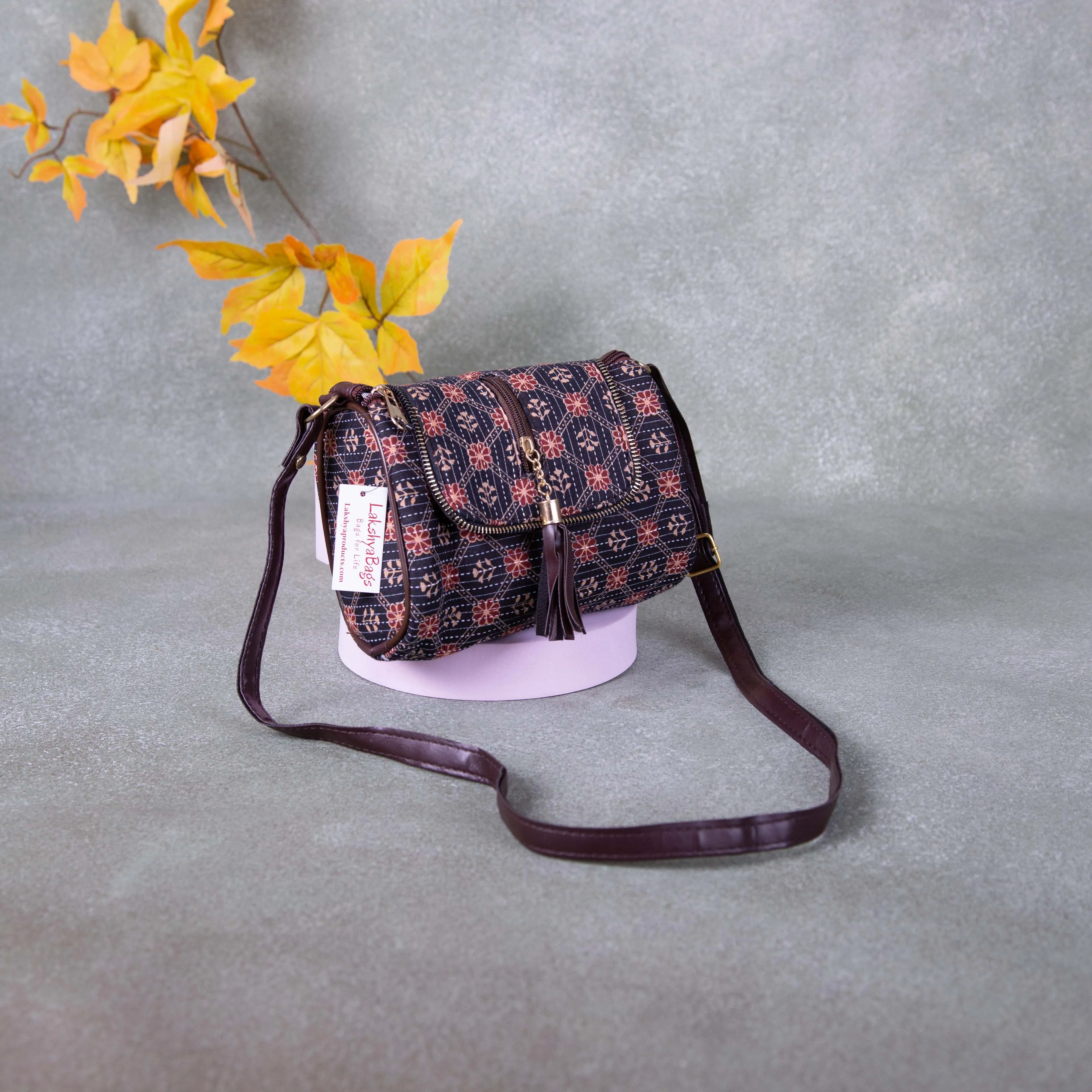 Easy Sling Black with Red Colour Flower Design