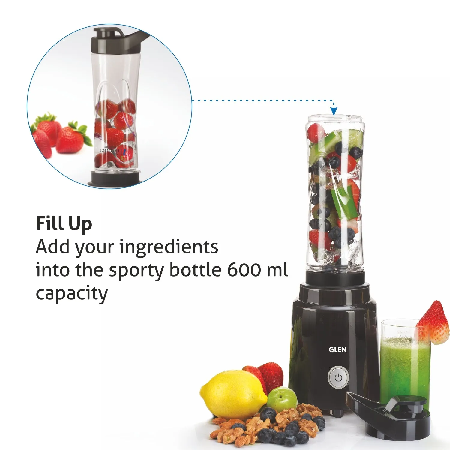 Electric Personal Blender 200W 0.6 Litres BPA free Bottle with carry handle - Black (4047 BL)