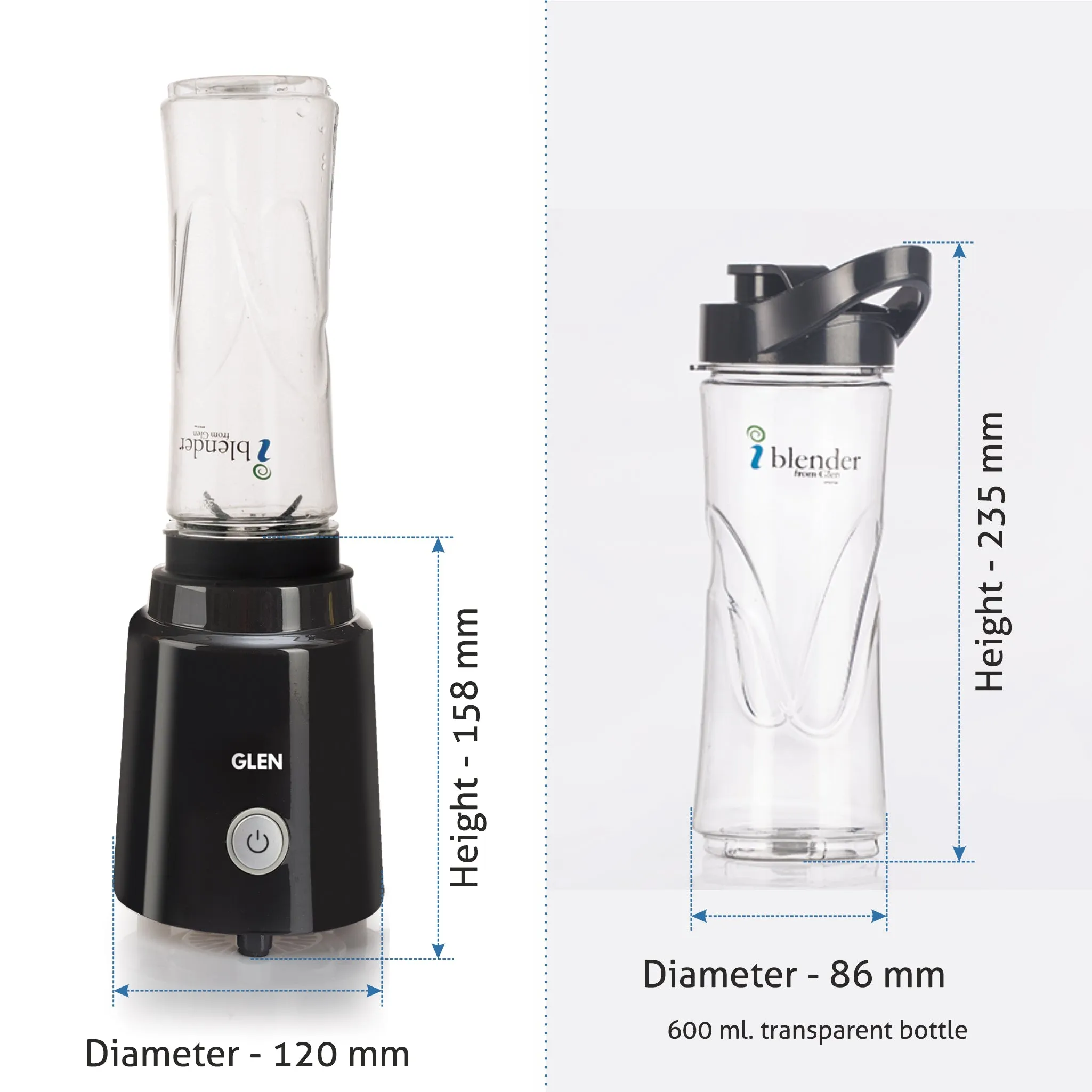 Electric Personal Blender 200W 0.6 Litres BPA free Bottle with carry handle - Black (4047 BL)