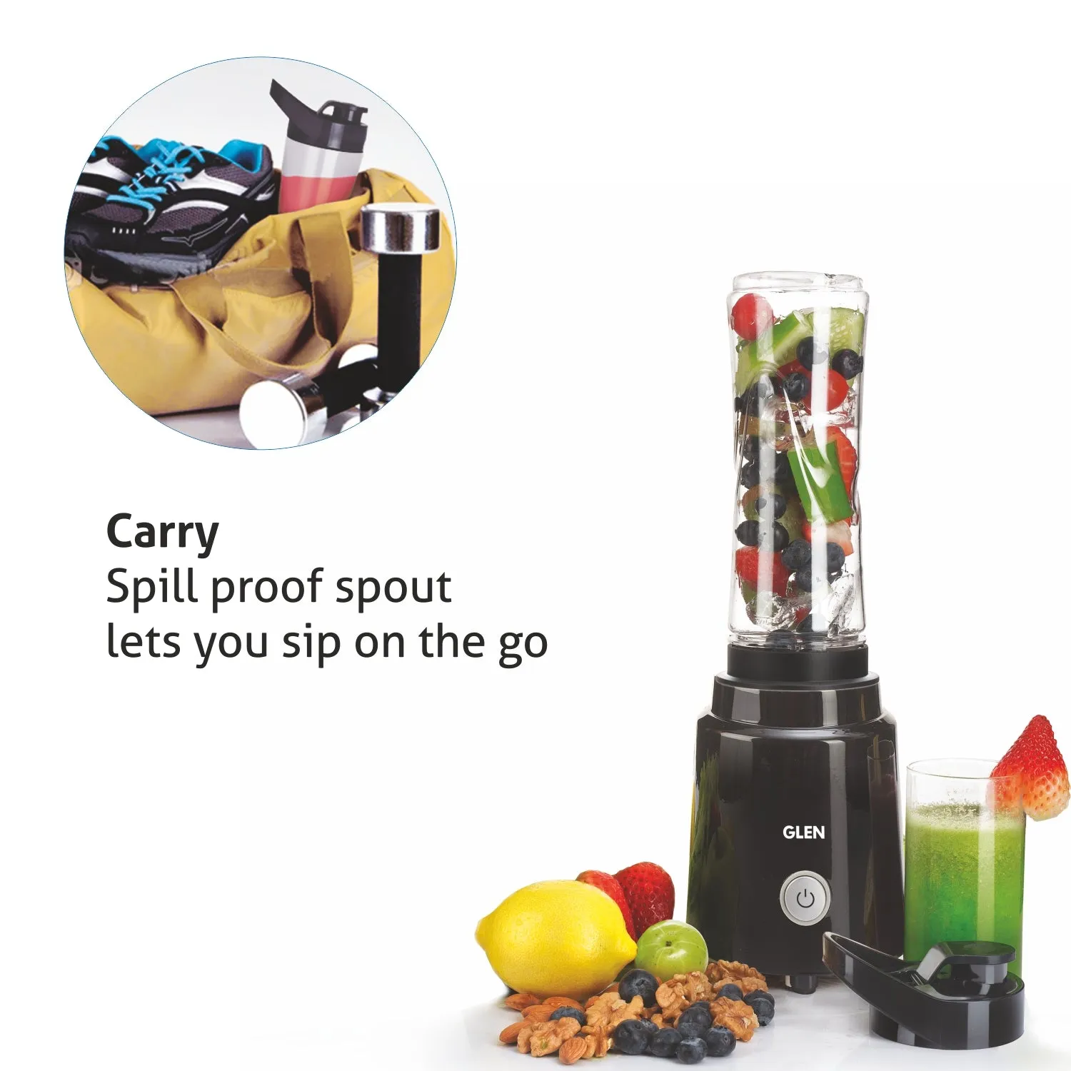 Electric Personal Blender 200W 0.6 Litres BPA free Bottle with carry handle - Black (4047 BL)