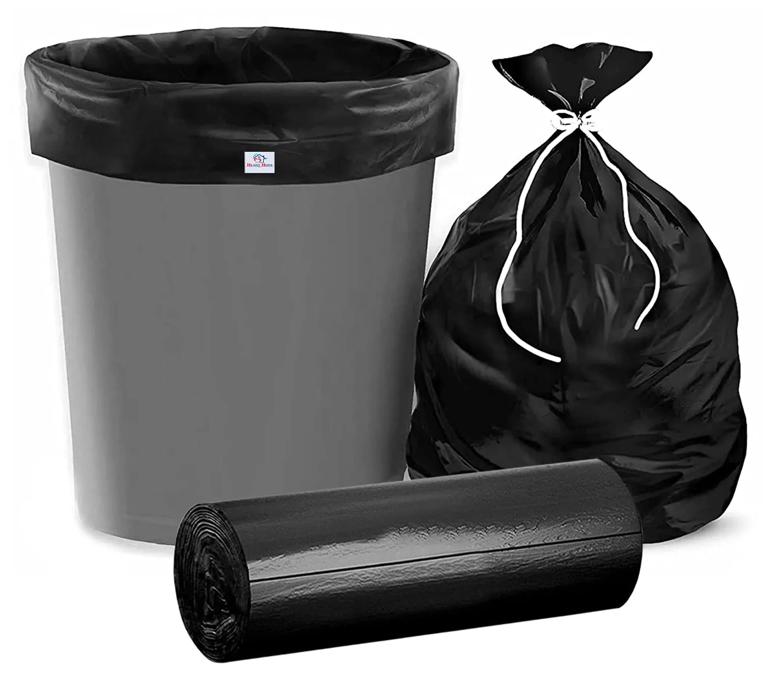 Heart Home Medium 120 Biodegradable Garbage Bags, Dustbin Bags, Trash Bags For Kitchen, Office, Warehouse, Pantry or Washroom, 19x21 Inches (Black)-HS41HEARTHH24026