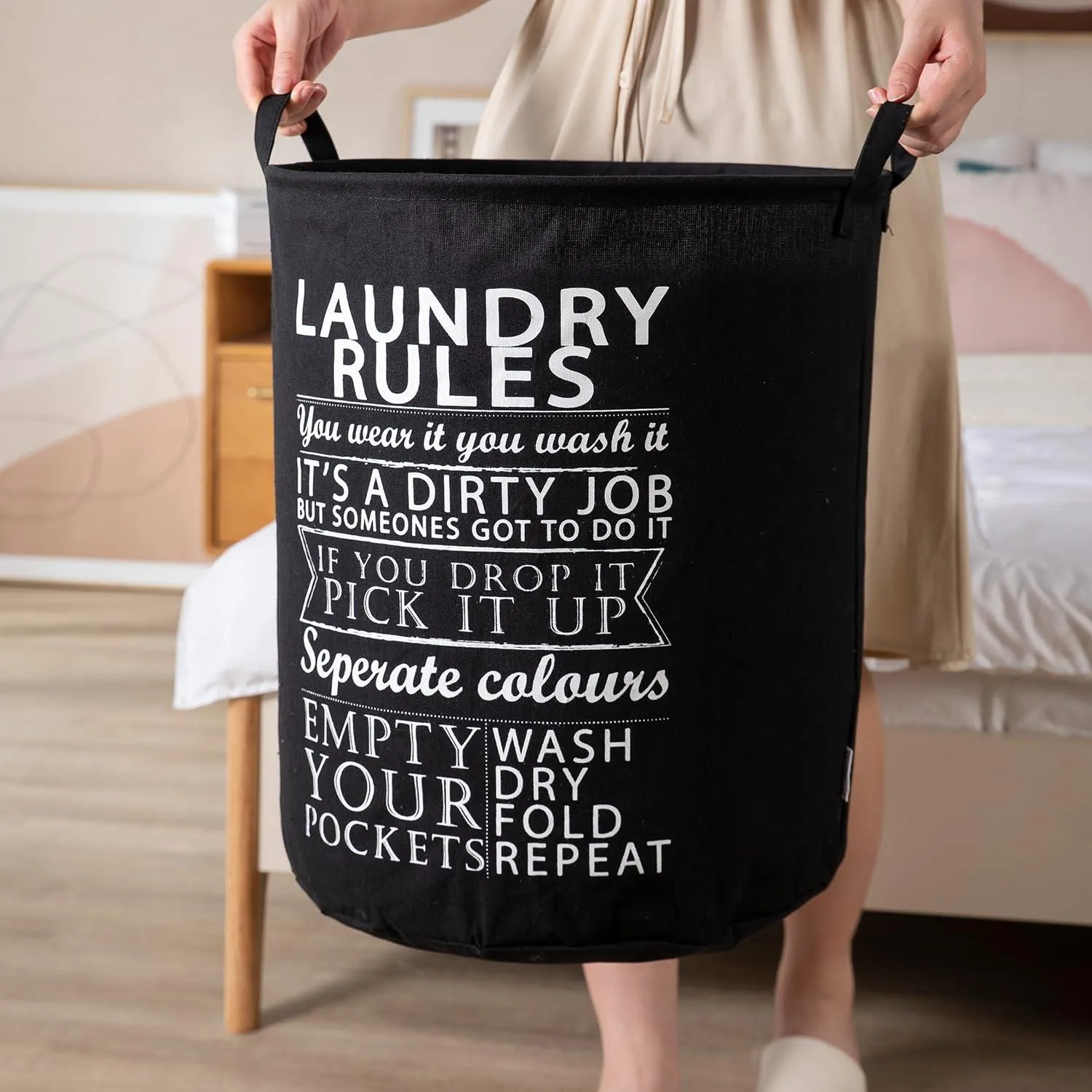 HOKIPO Folding Laundry Clothes Storage Basket - Large 63 Ltr, Black