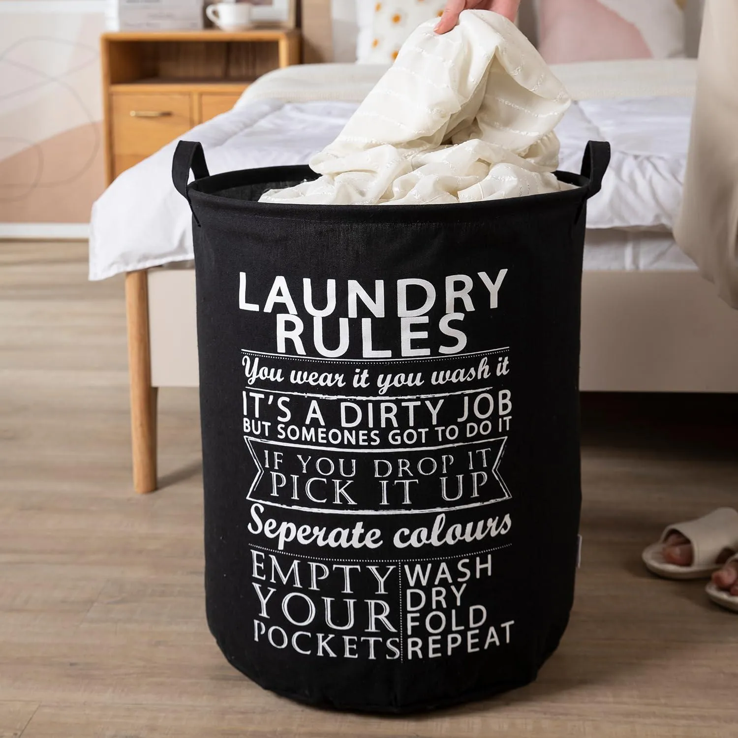 HOKIPO Folding Laundry Clothes Storage Basket - Large 63 Ltr, Black