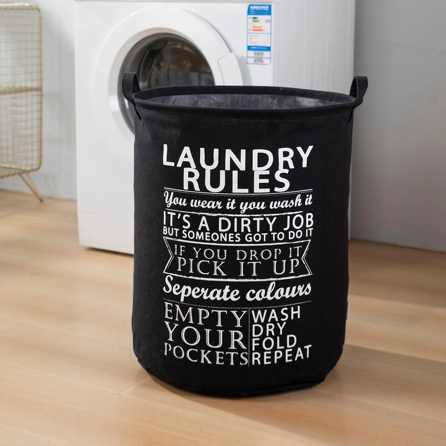 HOKIPO Folding Laundry Clothes Storage Basket - Large 63 Ltr, Black