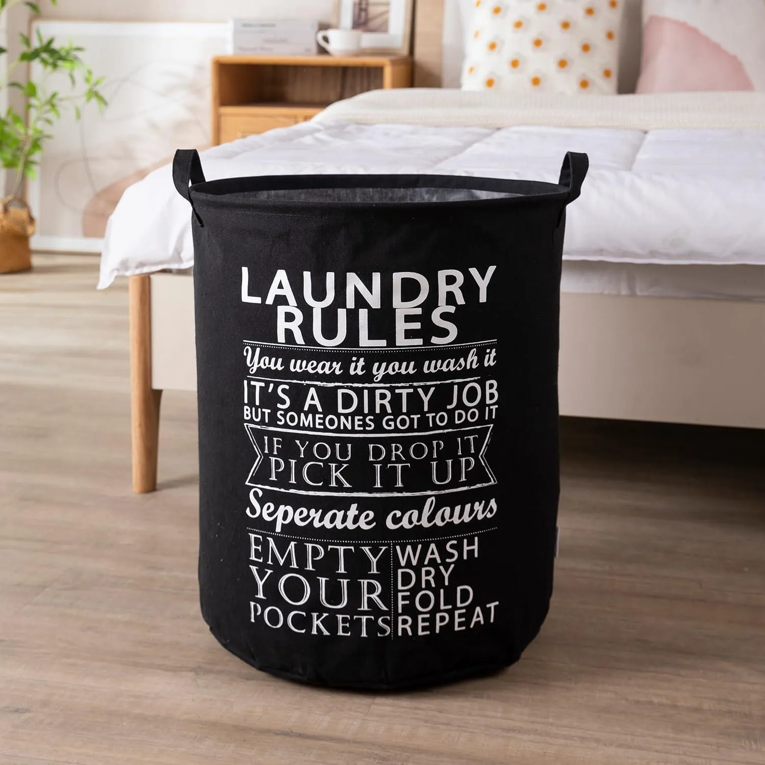 HOKIPO Folding Laundry Clothes Storage Basket - Large 63 Ltr, Black