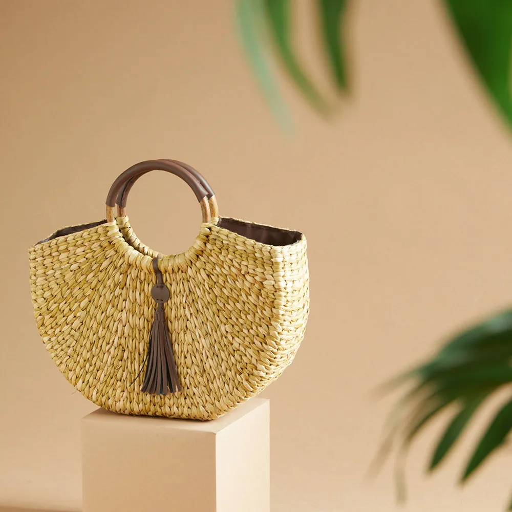 IMARS Stylish Handbag Brown For Women & Girls (Basket Bag) Made With Kuana Grass