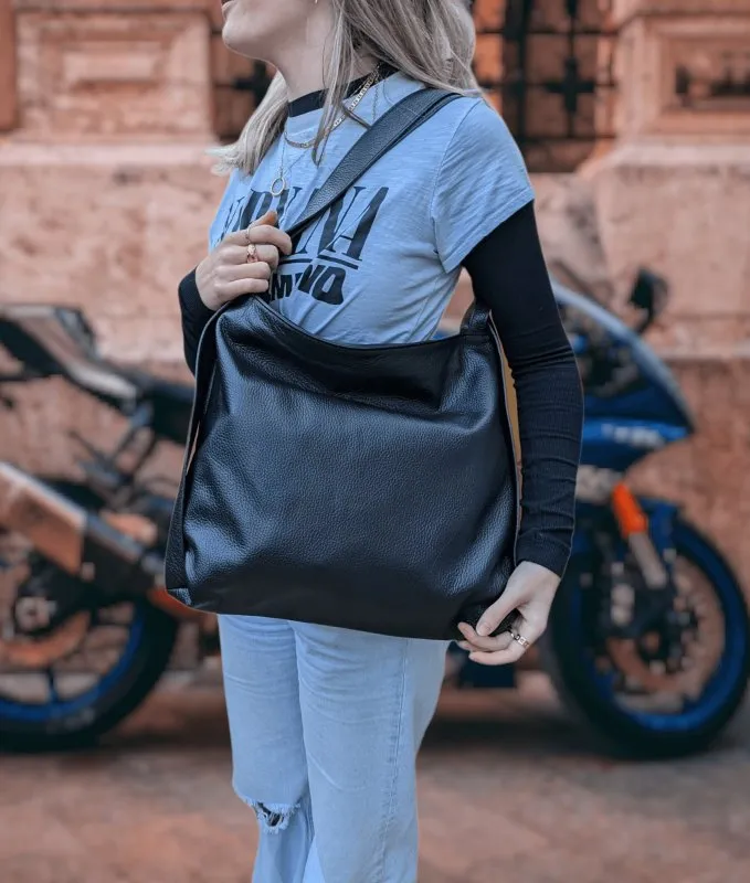 Italian Leather High Quality Large Leather Convertible Backpack -Ultimati  Black