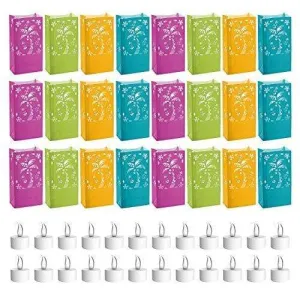 Luminary Bags with Battery-Operated Tea Light Candles for Luaus & Summer Parties (24 Pack)