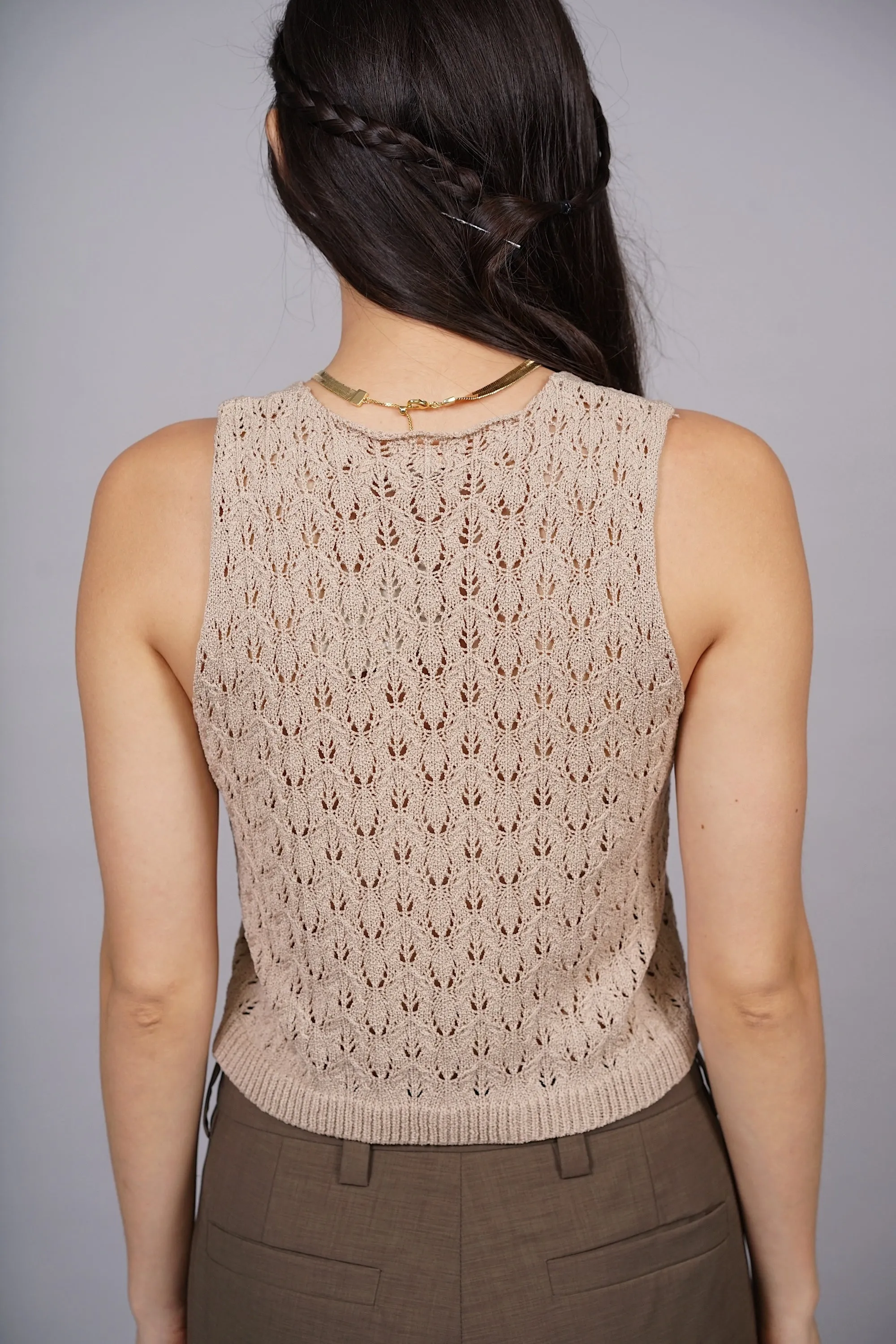 Macrame Knit Tank Top in Desert Sand
