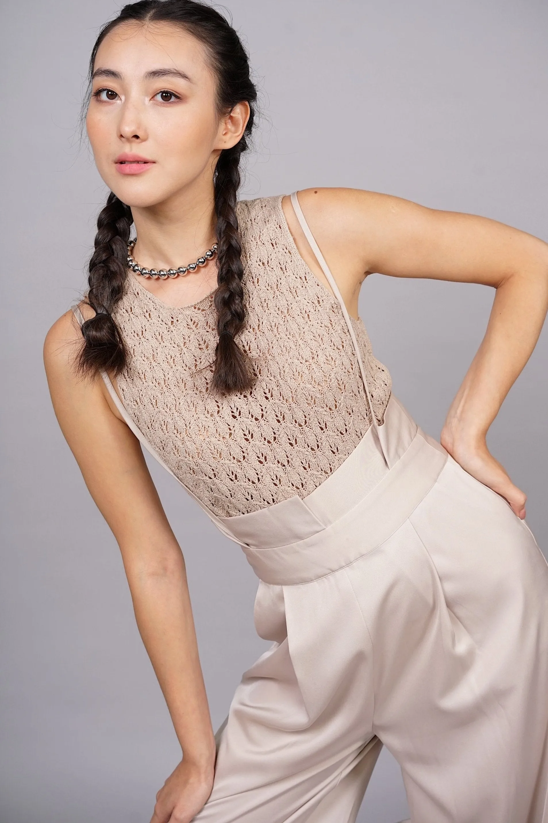 Macrame Knit Tank Top in Desert Sand