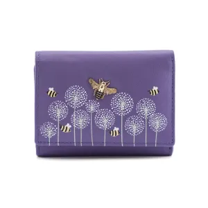Mala Leather Purple Moonflower Tri Fold Bee Purse