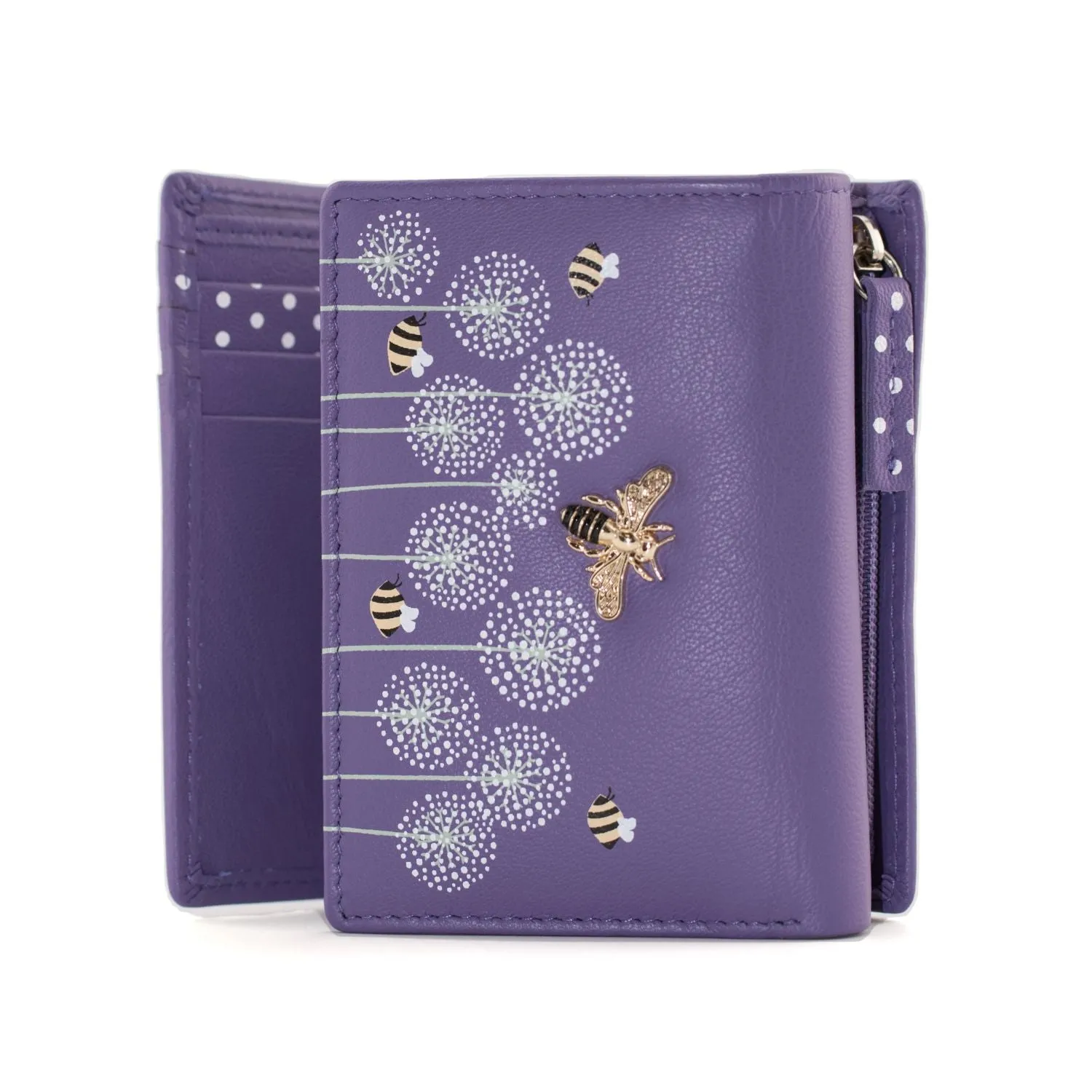 Mala Leather Purple Moonflower Tri Fold Bee Purse
