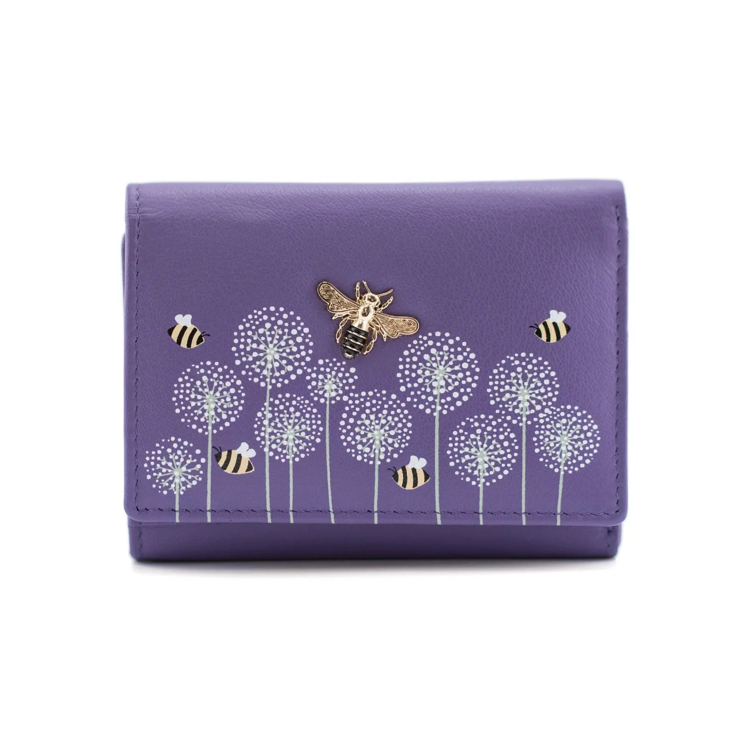 Mala Leather Purple Moonflower Tri Fold Bee Purse