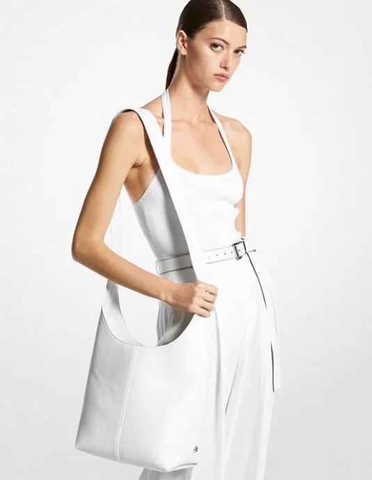 Michael Kors Dede Medium Leather Hobo Bag, white