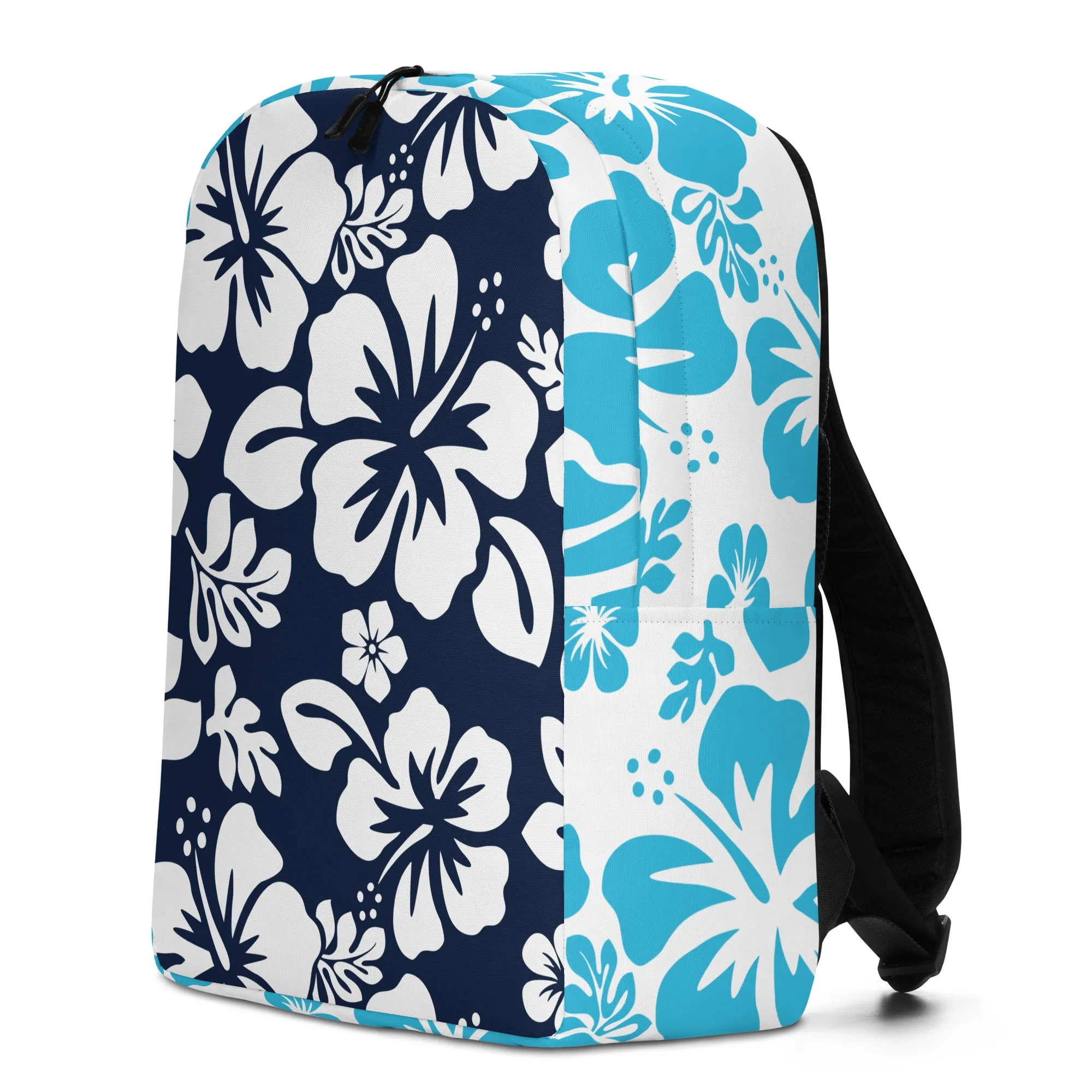 Navy Blue and Aqua Blue Hawaiian Print Backpack