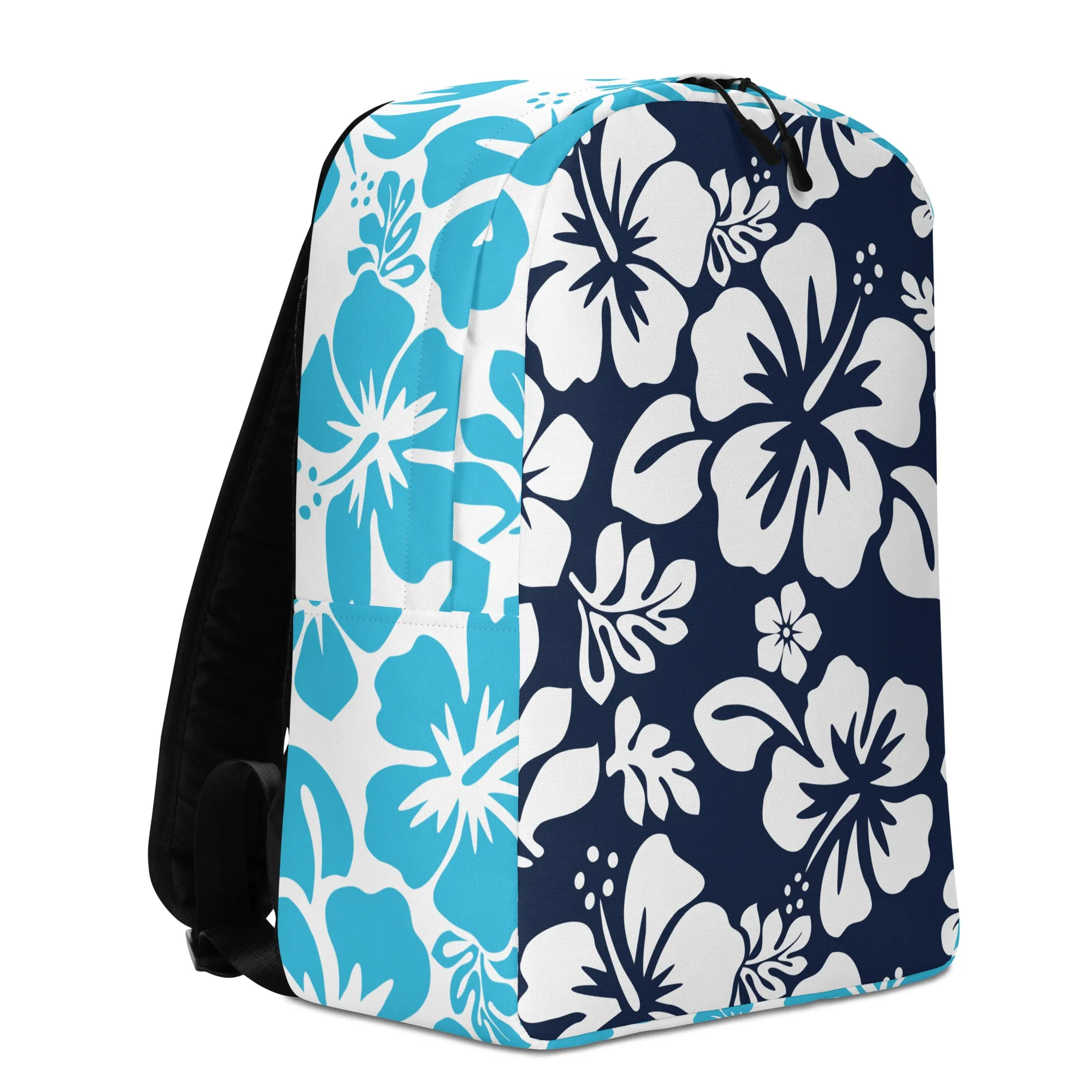 Navy Blue and Aqua Blue Hawaiian Print Backpack