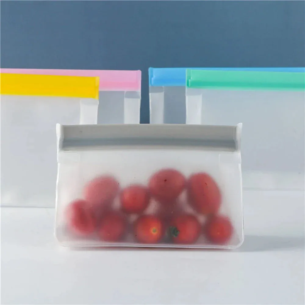 PEVA Food Storage Bag Upgrade Leakproof Top Stand Up Reusable Freezer Sandwich Ziplock Silicone Bag Food Preservation