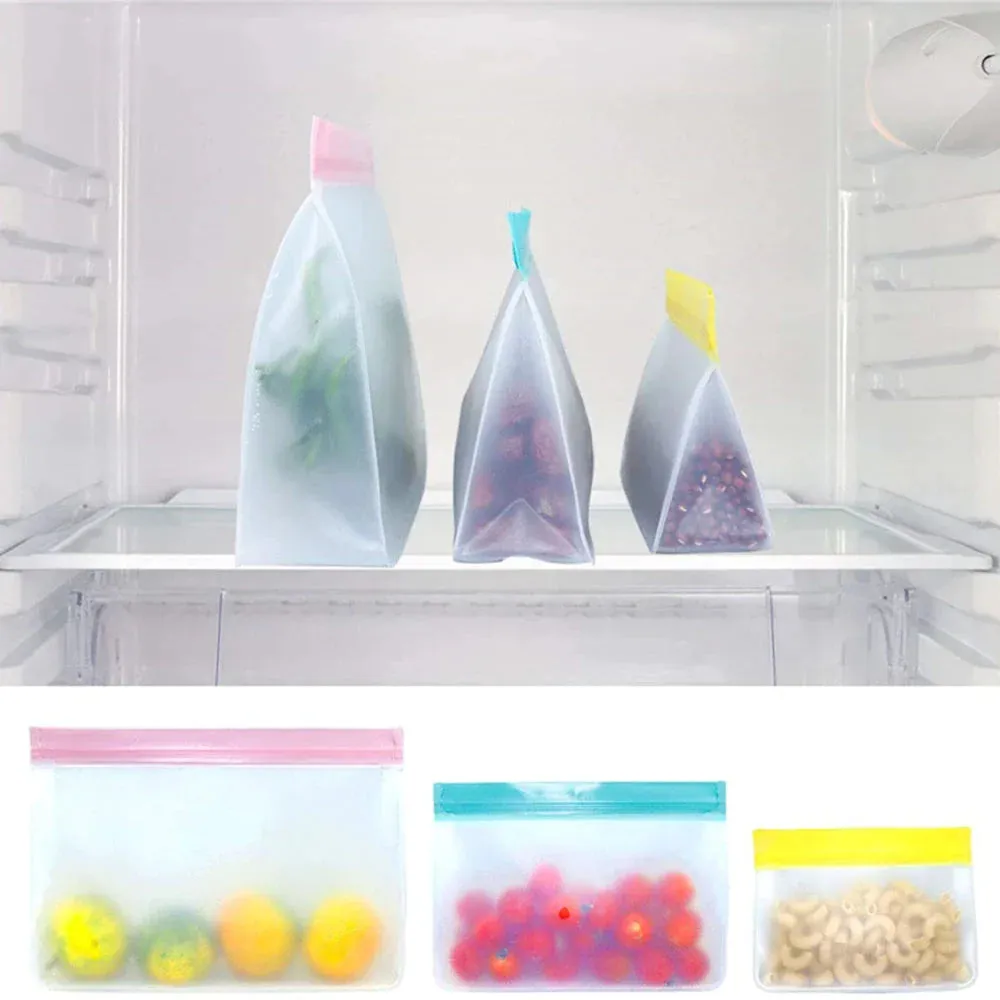 PEVA Food Storage Bag Upgrade Leakproof Top Stand Up Reusable Freezer Sandwich Ziplock Silicone Bag Food Preservation