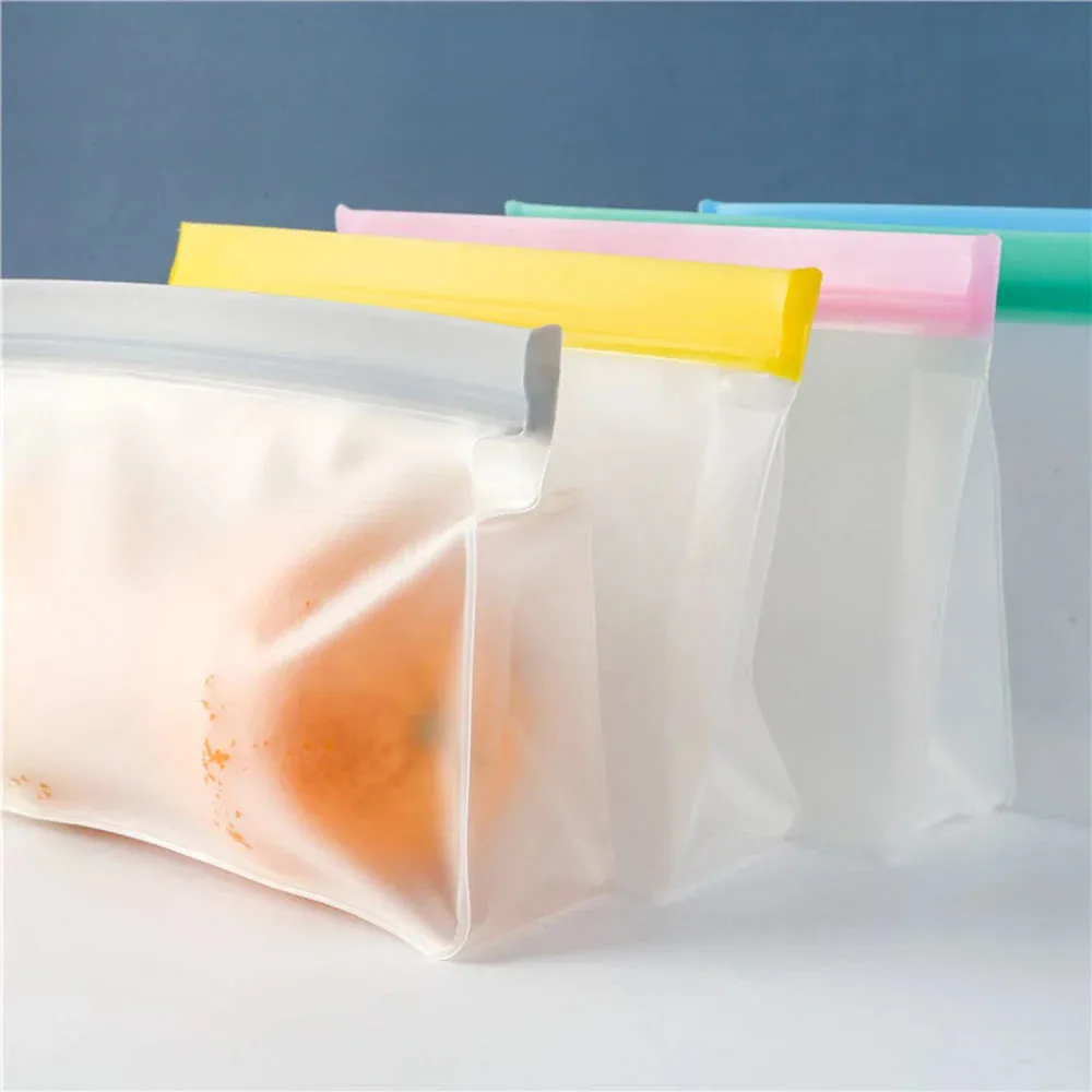PEVA Food Storage Bag Upgrade Leakproof Top Stand Up Reusable Freezer Sandwich Ziplock Silicone Bag Food Preservation