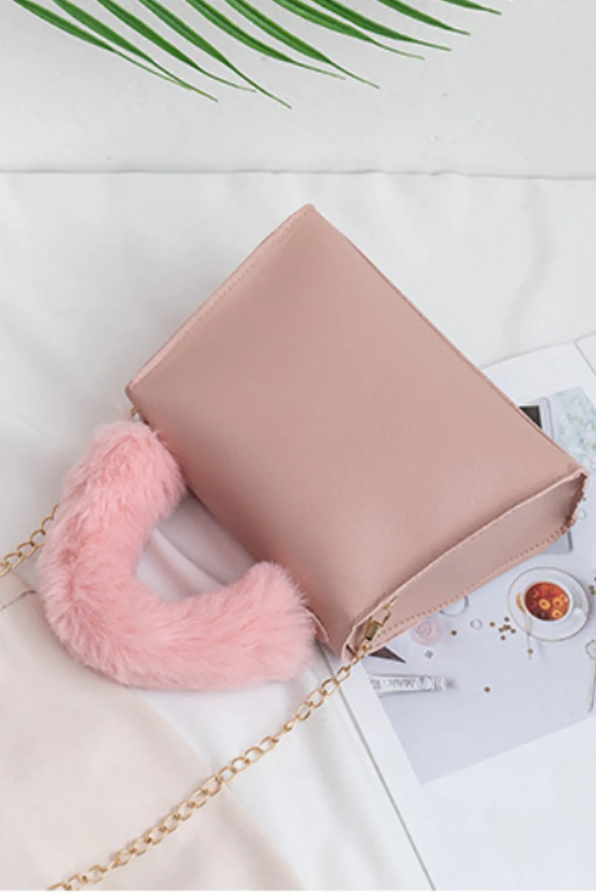 Pink Plush Handle Bag - A23 - WHB0050