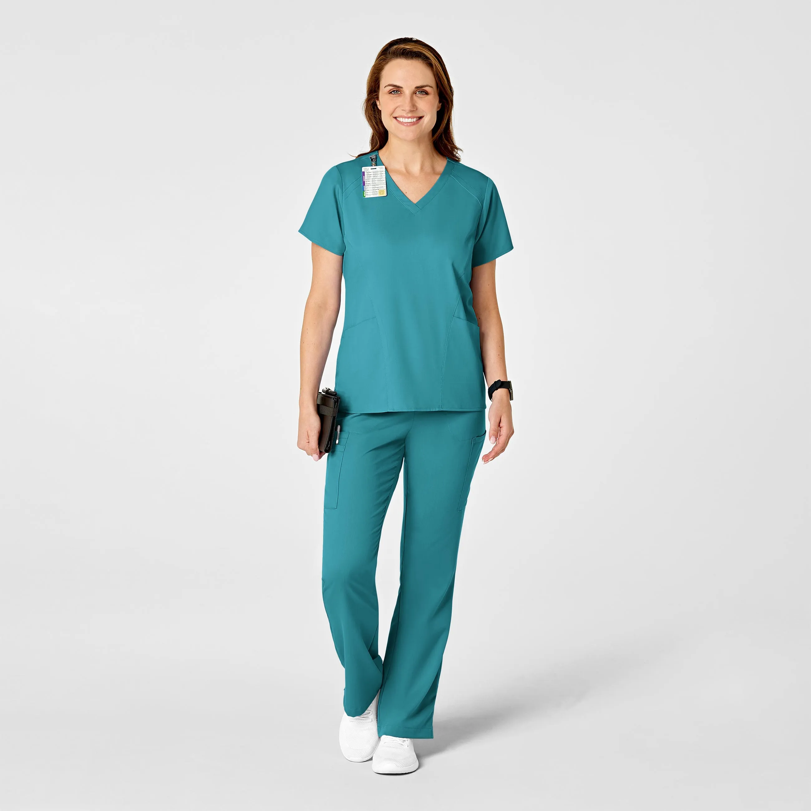 PRO Women's Four Pocket V-Neck Scrub Top - Teal Blue