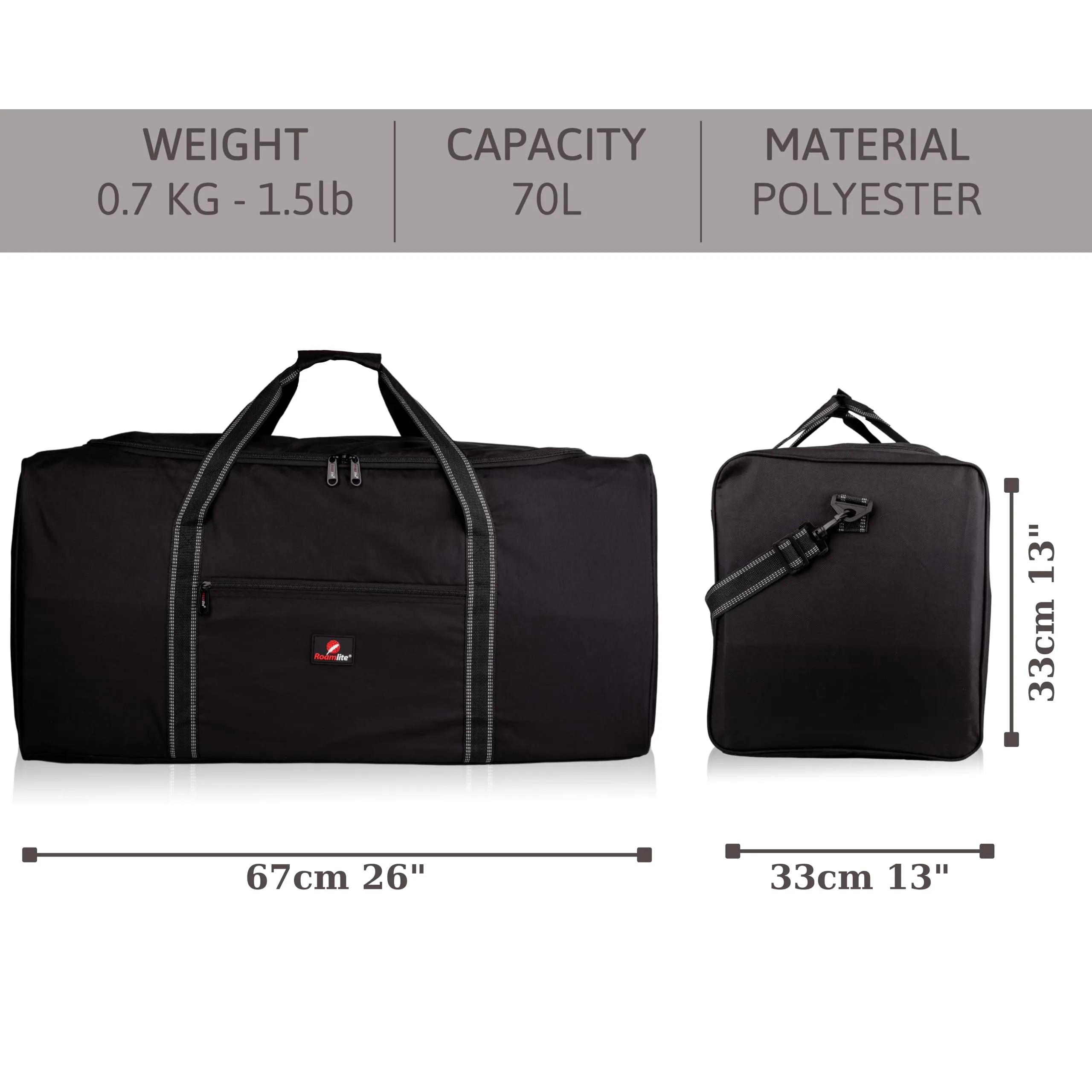 Roamlite Extra Large 70L Duffel Bag - Black