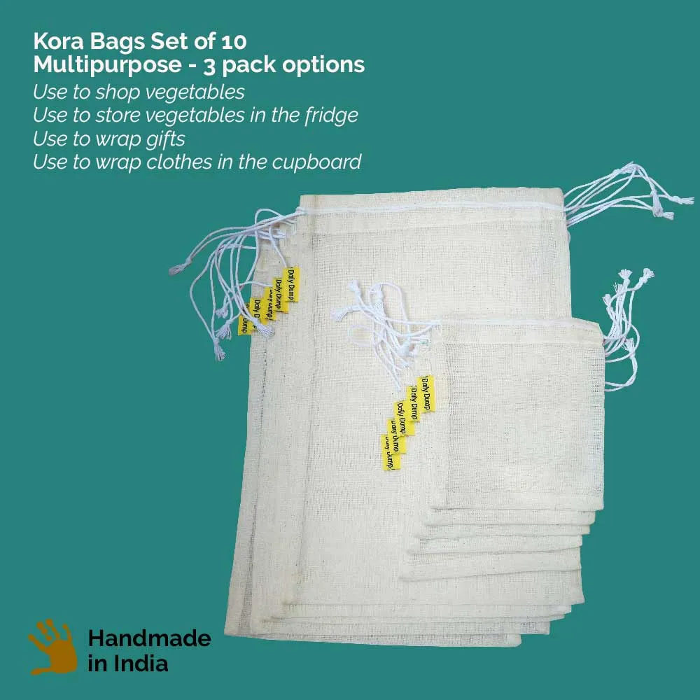 Sensible Kora Bags | set of 10 reusable cloth bags for shopping