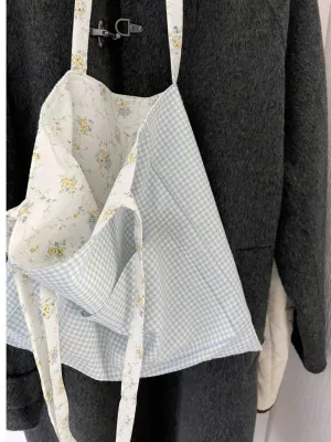TAVIMART  -  Small Design Summer New Sweet Girls Canvas Bag 2024 Minimalist Plaid Shoulder Large Capacity Tote Bags