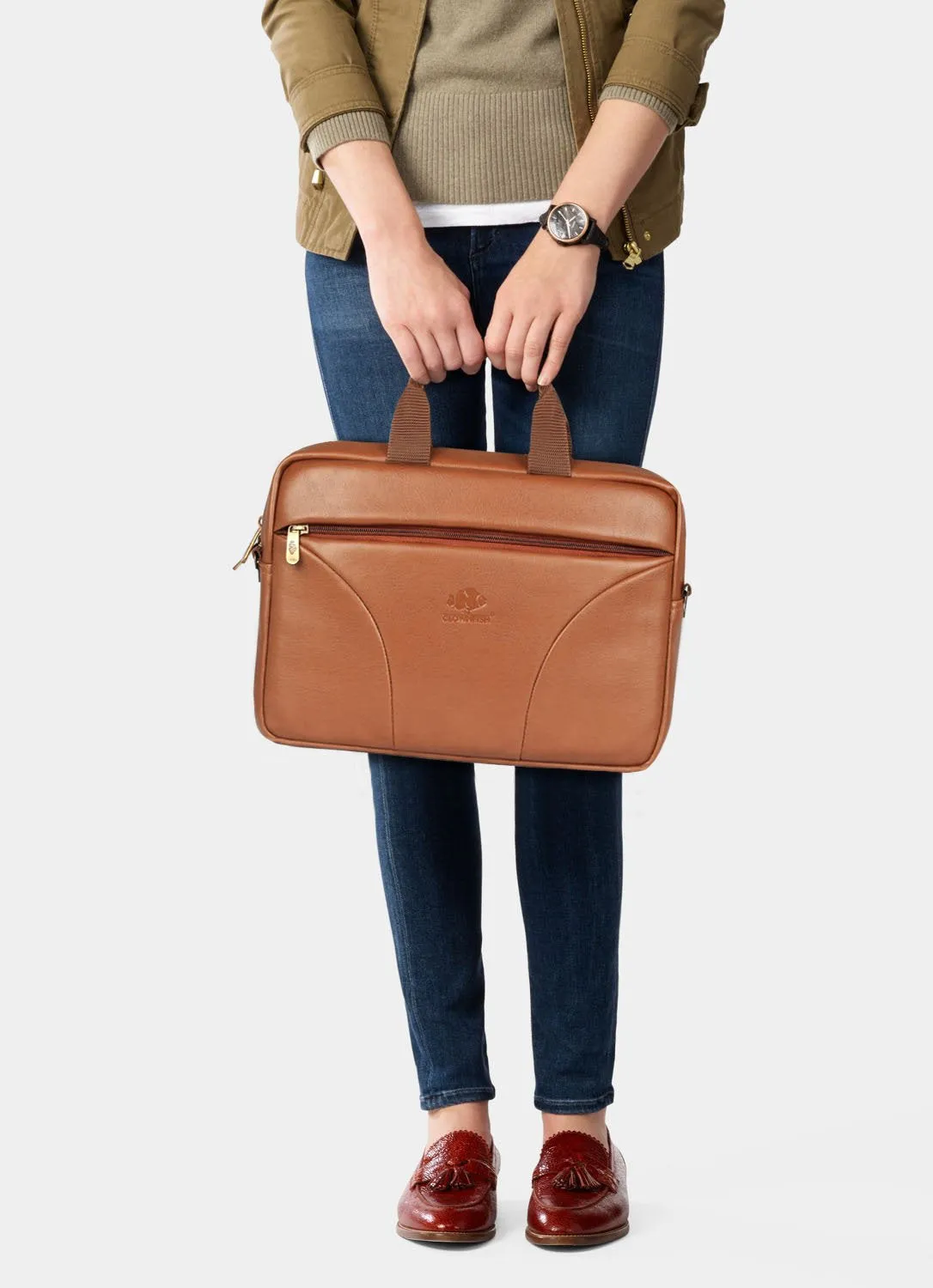 THE CLOWNFISH TCFLBFL-RSK14CAR2 14-Inch Leatherette Caramel Laptop Bag (Caramel)