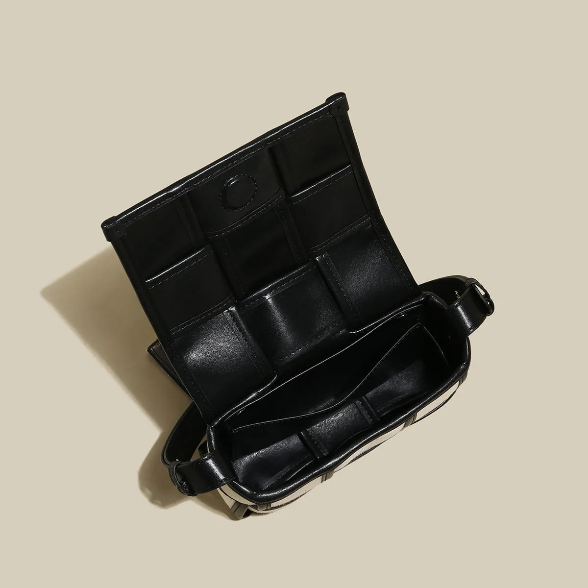 Woven Black and White Top Handle Bag