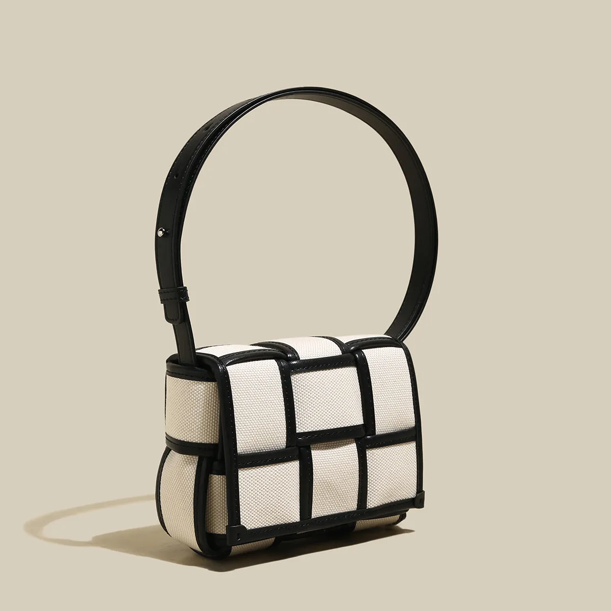 Woven Black and White Top Handle Bag